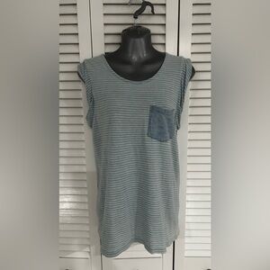 Splendid blue and white striped sleeveless top with front pocket - size small